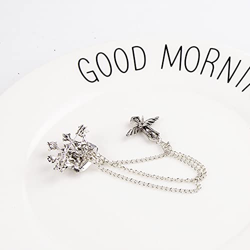 Image of Crystal Crown Cross Chain Brooch Pin,Long Chain Tassel Wing Suit Lapel Pin Rhinestone Crown Badge Pin Jewelry for Women Men Birthday Gifts