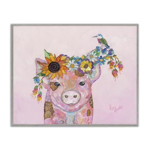 Floral Pink Little Piggy Bird, 11 x 14 Inch Framed Giclée Print