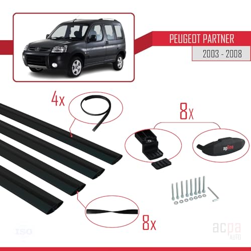 Barres de toit railing Peugeot Partner 2003-2008 en aluminium 4 barres noir