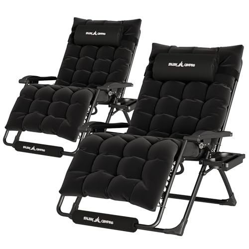 Image of UDPATIO Oversized Zero Gravity Chair Patio Reclining Chairs with Cushion | 29In Set of 2 Outdoor Folding Recliner with Pillows,Cup Holder, Foot Rest, Detachable Pad, Locking Black-xl