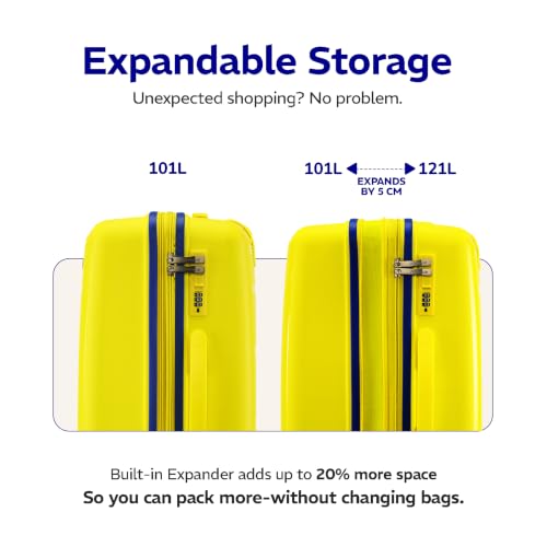 Image of Provogue Spectrum Hard-Sided PP 75 Cm Trolley Bag Large Size | Expandable Space with 8 Wheels Trolley Bags for Travel | Combination Lock | 5 Year Warranty (Sundrip Yellow)