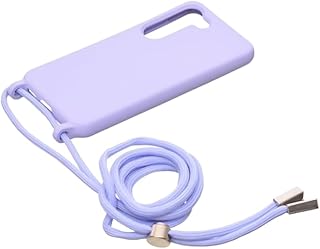 جراب حماية خلفي من السيليكون مع حزام قماشي وحواف أمان لموبايل سامسونج جالاكسي S23 ، لون أرجواني فاتح