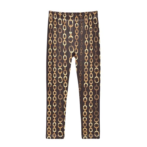 Golden Chain Pattern on Black Background Chestnut Kids Baby Girls Cotton Pants Stretchy High Waisted Leg Yoga Pants
