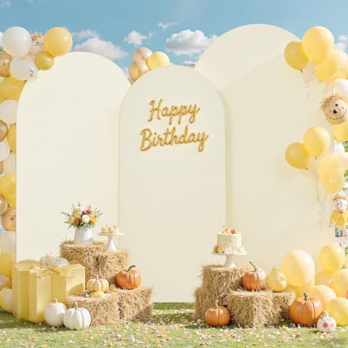 Image of Ivory Arch Backdrop Cover Set of 3 (7.2ft, 6.6ft, 6ft), Double-Sided Spandex Chiara Arch Frame Covers, Wrinkle-Free Low-Transparency Fabric for Wedding Birthday Party Decor (No Stand)