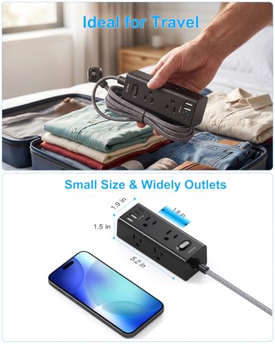 Image of 3Ft Short Extension Cord Flat Wall Plug Power Strip Surge Protector, Black | 6 Outlets 4 USB Ports(2 USB C), One Beat Outlet Extender Small Power Strip for Travel Home Office College Dorm Room Station