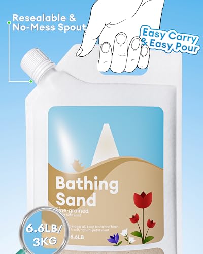 Image of BUCATSTATE Hamster Sand, No-Dust 6.6LB Chinchilla Dust Bath with Pour Spout, 100% Natural Desert Bathing Sand for Syrian Hamster Gerbil Rat Mice Small Animals (Flower Smell)