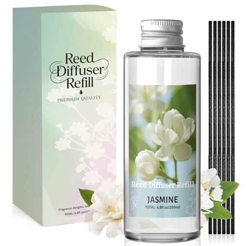 Scent-Hi Reed Diffuser Refill 200ml - Jasmine Scented Refill for Reed Diffuser - Home Fragrance for Bedroom Spa Living Room