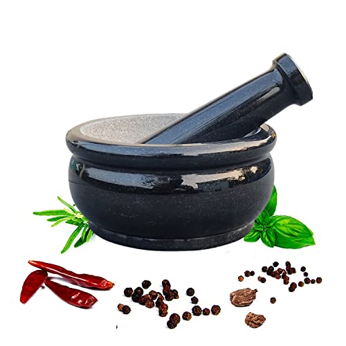 EZAHK Pure Granite Stone and Mortar and Pestle Set 8 inch Big Size