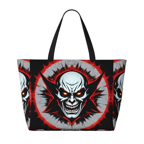 Large Capacity Beach Bag - print Waterproof Travel Bag Red and Black Evil Ghost Multi-Pocket Tote for Vacation Gym Women2