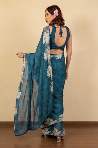 Image of MIRCHI FASHION Women Saree Floral Print Chiffon | Lightweight Festive Occasion Sari for Farewell and Functions with Unstitched Blouse Piece