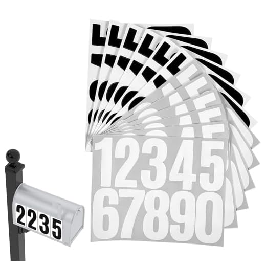 6 Sheets Stick on Numbers,Reflective Mailbox Numbers Sticker (0-9) for Outside, Strong Self Adhesive Vinyl House Number with Sticky Tab for Easy Backing Separation,3 Inch (White, Black)