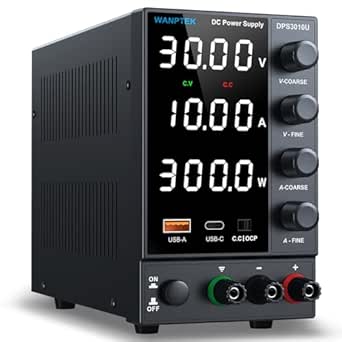 Variable DC Power Supply 0-30V 0-10A with USB-C Quick Charge and Overcurrent Protection