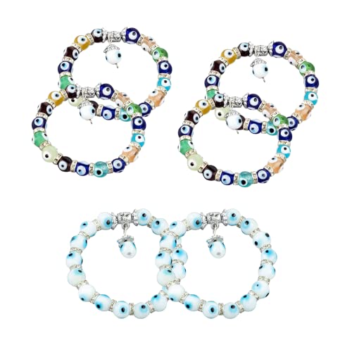 Kafthan - Evil Eye Handmade Bracelet - Non-Shattering Glass Bead Stretchable Jewelry For Men, Women - Turkish Greek Nazar Good Luck Charm Protection Gift - Hamsa Bracelet - 6 Pcs, Multicolor & White #TOP5