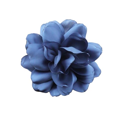 Image of Large Camellia Satin Fabric Flower Brooch Pins Hairpin for Women,ladies. (Navy blue)