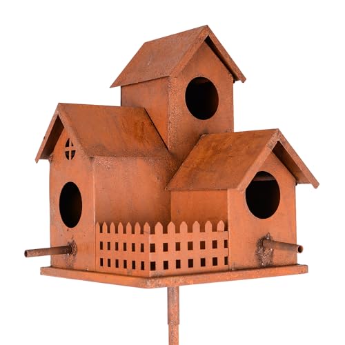 UNUS Vogelhaus aus Metall in Rostoptik mit Stab 132 cm dekoratives Vogelhäuschen für Garten und Terrasse UNUS Vogelhaus aus Metall in Rostoptik mit Stab 132 cm dekoratives Vogelhäuschen für Garten und Terrasse