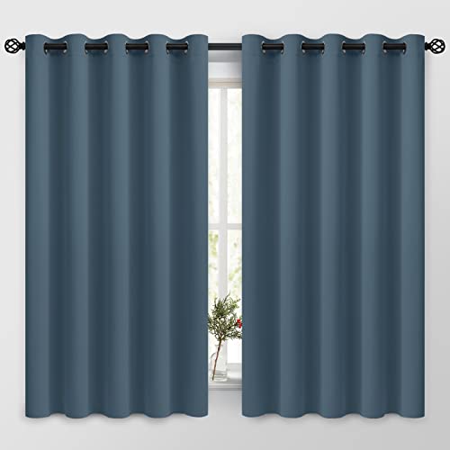 Image of COSVIYA Grommet Room Darkening Stone Blue Curtains 63 inch Long for Bedroom | Stone Blue Light Blocking Insulated Thermal Curtains for Living Room,Thick Polyester Window Drapes,62x63 inches, 2 Panels