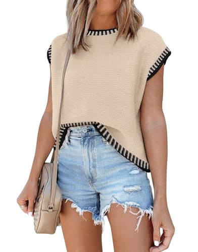 Image of Disamer Cap Sleeve Knit Sweater Tops Sleeveless Vest 2026 Spring Clothes Oversized Summer Tank Trendy Short Sleeve T Shirts