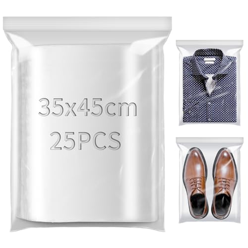 TXXATX 35x45cm Bolsas Autocierre 25 Piezas Bolsas de Plástico Transparentes Resellables Zip Grandes Almacenamiento para Alimentos Ropa Material de Oficina Artículos de Colección