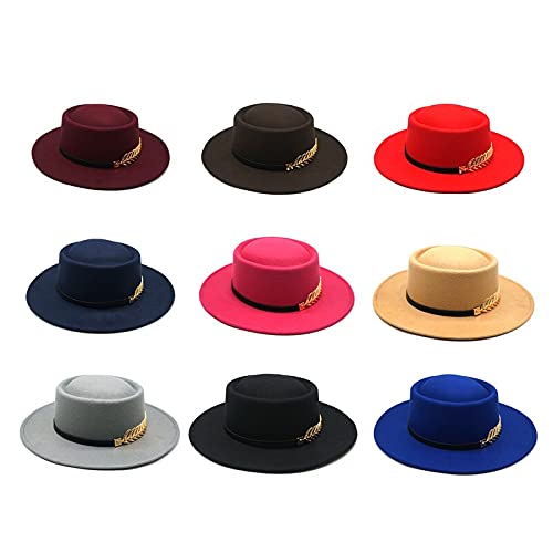 BUXIANGGAN-Fedora-Trilby-Chapeaux-A-Grand-Bord-pour-Femmes-Style-Britannique-Chapeaux-DEglise-Vintage-Lady-Flat-Brim-Fedoras-Womens-Man-Felt-Hat-Jazz-Cap
