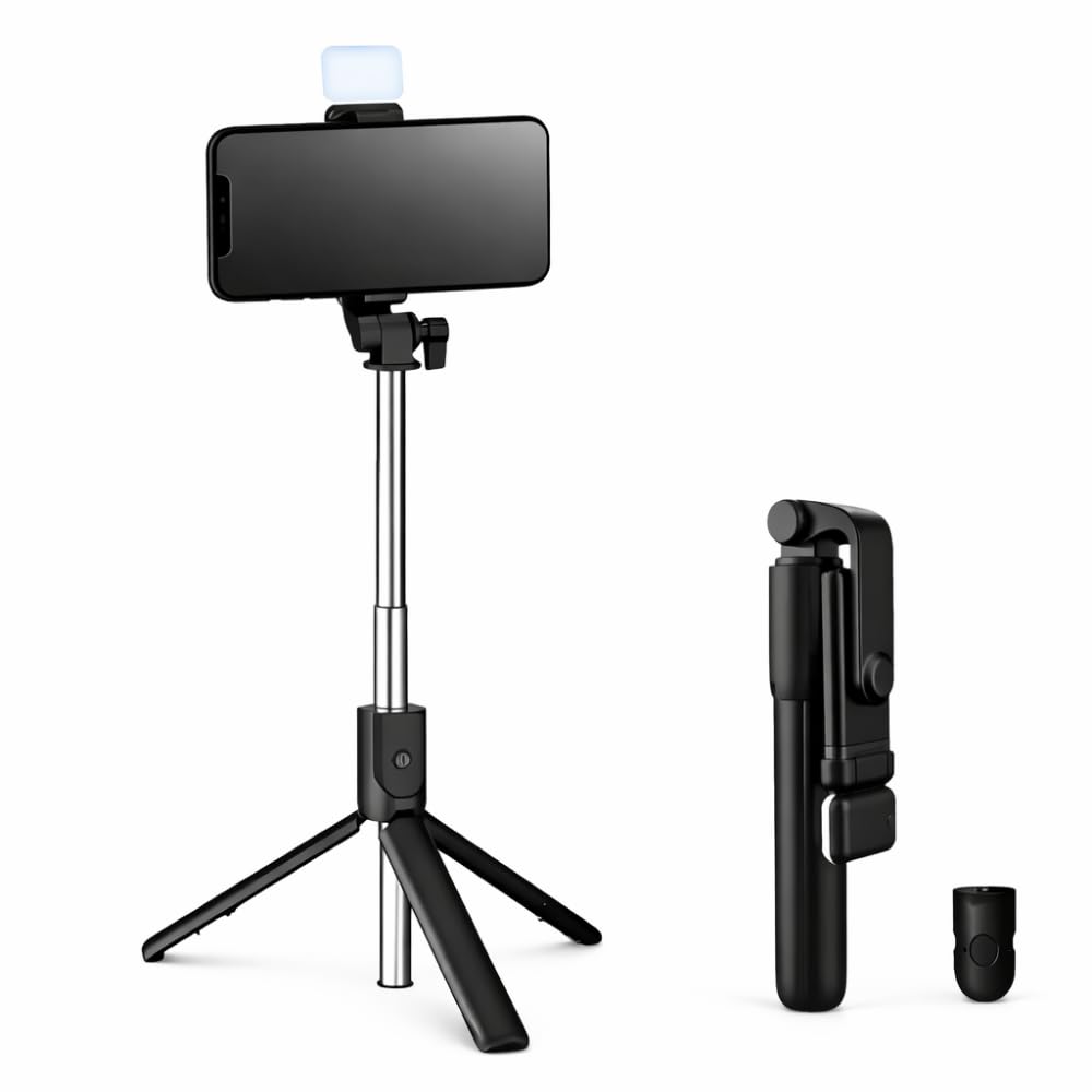 Bluetooth Selfie Stick with Tripod Stand | Wireless Remote Control | LED Fill Light | Adjustable Height | Extendable Mobile Holder Compatible with Android & iPhone (Pack of 1)-image-33