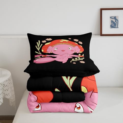 Image of Feelyou Axolotl Mushroom Fungus Comforter Set Queen Size Kids Boys Girls | Teens Flowers Cute Cartoon Kawaii Duvet Set Room Decor 3Pcs Warm Cozy Breathable Lightweight All Season