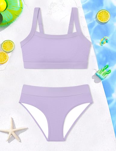 Image of Girls Swimsuit Solid Color Adjustable Straps Bikini Sets 8-16Y