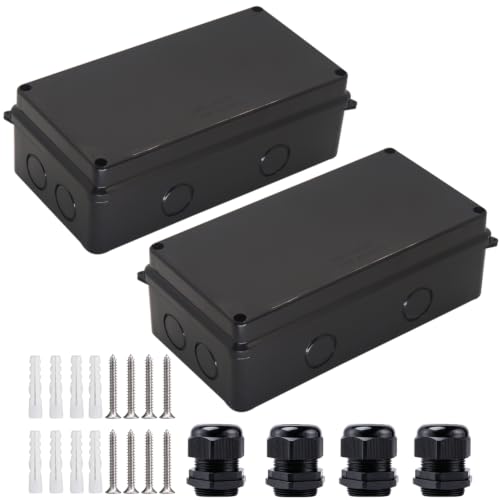 Image of Electrical Box, Outdoor Waterproof Box IP65 Junction Box with Reserved Holes,ABS Plastic Project Box Power Cord Enclosure Black 2Pcs 7.9 x 3.4 x 2.8 inch(200x100x70mm)