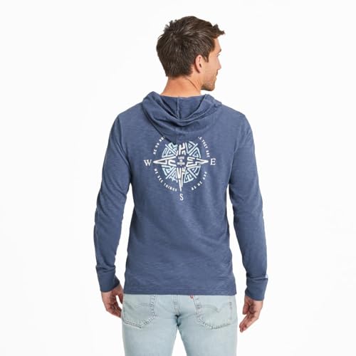 Life is Good. Men's Tribal Compass Textured Slub Hoodie, Darkest Blue, X-Large2