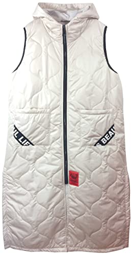K-Milano Chaleco largo para mujer, sin mangas, acolchado, incluye capucha, aberturas laterales, bolsillos grandes y cremallera frontal, fabricado en Italia, Blanco, Talla única Cover