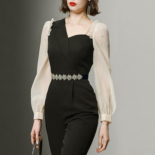 TRiXY Women's Rhinestone Stretchy Dress Belts ， Shiny Party Belt Elastic Waist Belt，for Women Interlocking Stretch Belt, Black, Free Size4