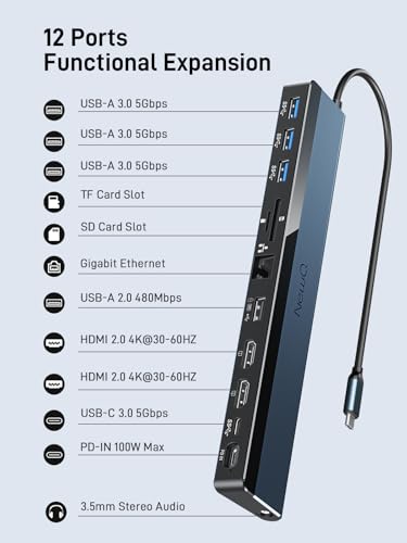 Image of NewQ USB C Docking Station with Dual HDMI 4K, 100W PD-in, 12-in-1 Laptop Dock for Windows, MacBook, Chromebook