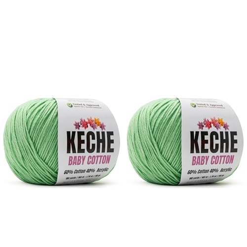 Image of Keche Baby Cotton, 60% Cotton 40% Acrylic Yarn, Soft Cotton Yarn for Crochet and Knitting, Amigurumi Yarn 4 Skeins /Balls [1.76 Oz (50g) / 180 Yrds (165m)] x 2 Mint Green
