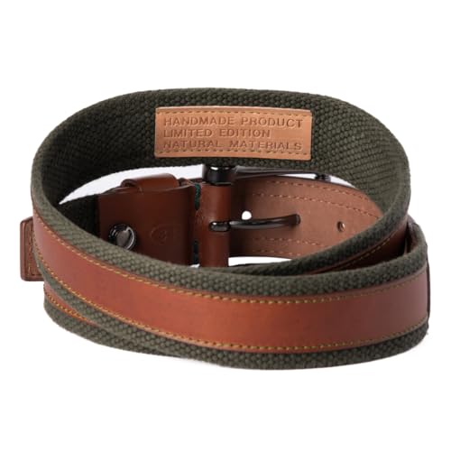 leather belt men with stretch cotton canvas elastic web braided wide buckle casual dress handmade golf workwear correa hombre2