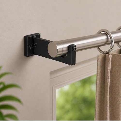Image of Elite Aluminum Curtain Rod Brackets - Heavy-Duty Wall Mount Clamps for Curtain Rod Support for Door and Window Curtain Rods with Screw and Wall Plug - Pack of 2PCS (Curve Black)