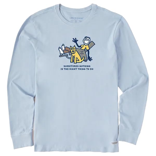 Life is Good. Men's Sometimes Nothing Jake & Rocket Long Sleeve Crusher Tee, Glacier Blue