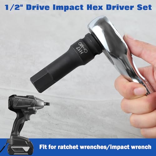 LeonTool 8-Piece Impact Hex Driver Set, 1/2" Drive Socket, Metric H5-H19 Bits, Cr-Mo Steel Construction - Case Included - Image 3