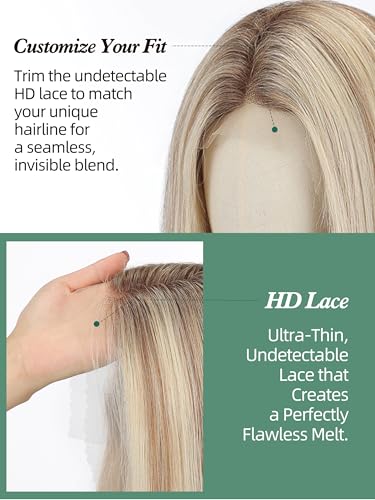 Image of 13 * 4 HD Glueless Human Hair Ombre Mixed Blonde Lace Front Wigs for White Women Straight Wig Pre Plucked 180% Density Transparent (16inch)