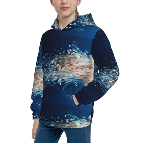 White Jellyfish Dansing in the Ocean Kid Hoodies Boys Sweatshirts Girls Pullover with Pocket2