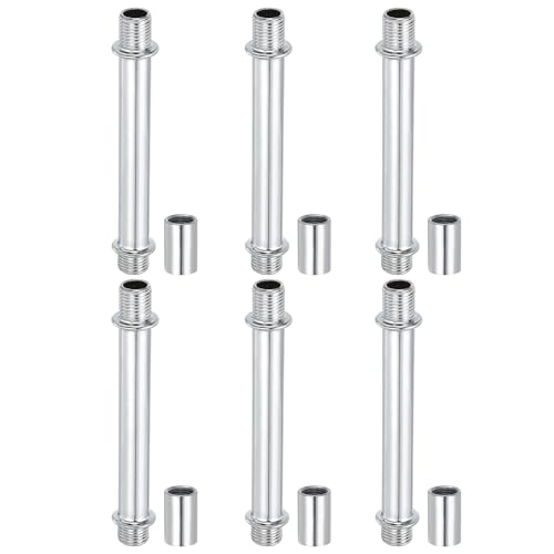 Image of PATIKIL Straight Pipe Lamp Stems Rod Kit, 6 Set M10 Carbon Steel 80mm(3.15 inch) Long Double End Thread Rod with Coupling Nuts Sleeve Connector for Table Lamps Chandeliers, Silver Tone