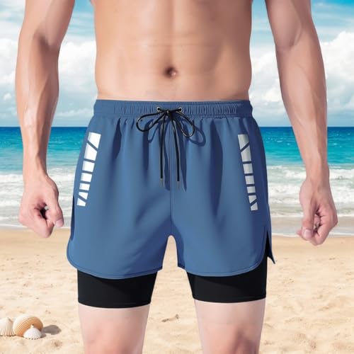 Men's Double Layer Stretch Shorts with Two Pockets Ideal for Fitness & Outdoor Activities