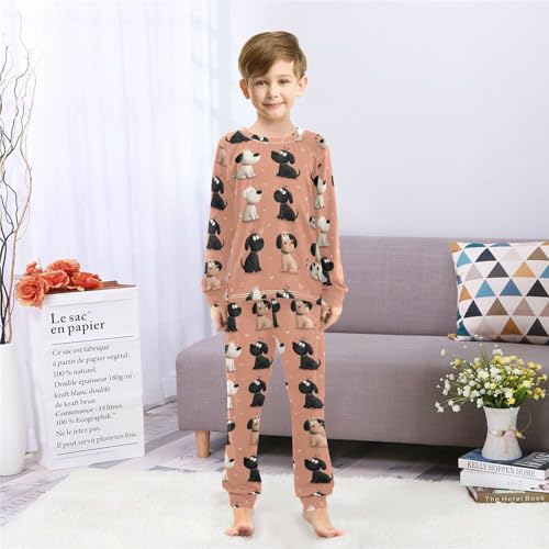Long Sleeve Pajama Set for Girls Boys Kids,Cute Dogs with Hearts Comfy Nightwear Soft Loungewear,Family Matching PJs Underwear Set 8T4