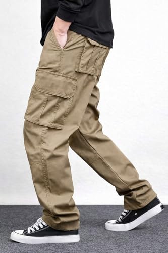 Image of MiraMichi Men's Relaxed Fit Solid Pattern Cotton Cargo Pant with 6 Pocket Button Down Closure Type and Standard Length | Six Pockets Cargos Pant's |Bonkers Joggers for Men