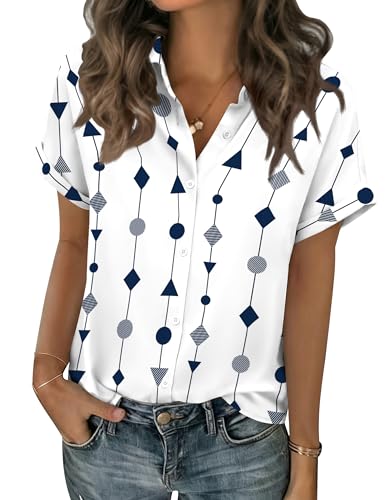 Zeagoo Women Casual Button Down Shirts Short Sleeve V Neck Collared Tops