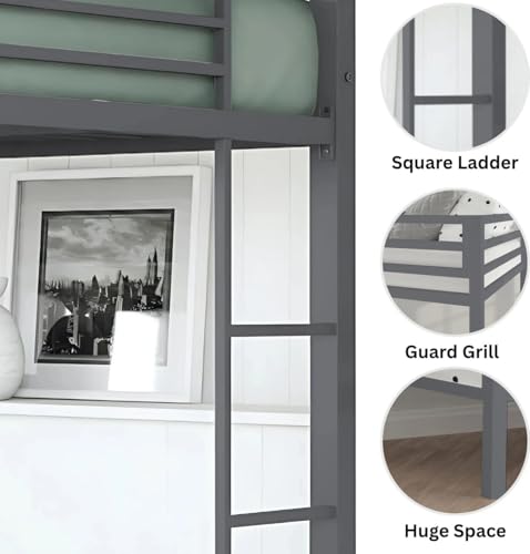 Image of Metal Bunk Bed for Adults and Kids, Sturdy Steel Frame with Guard Rails (3 X 6 Ft) | Grey Finish | Space Saving Design | DIY Assembly for Home and Bedroom