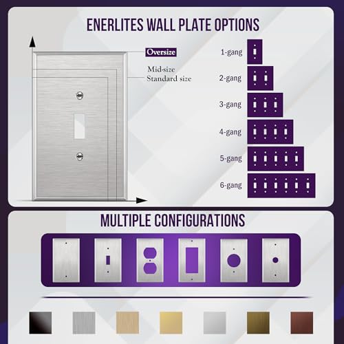 Image of ENERLITES Toggle Light Switch Metal Wall Plate, Corrosion Resistant, Over Size 1-Gang 5.5 inch x 3.5 inch, 7711O, 430 Stainless Steel, UL Listed, Silver | Oversized 5.5 inch x 3.5 inch covers old paint lines; Rust-proof; UL Listed; Durable; 7711O