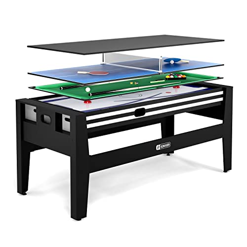 Table Multi Jeux 4 en 1 Gladiateur Air Hockey, Billard, Ping Pong, Plateau - avec Accessoires