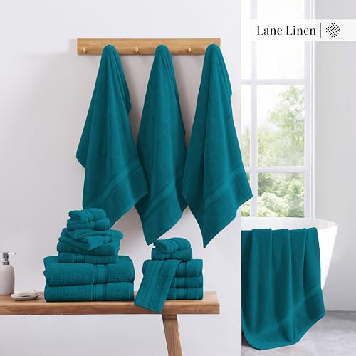 Image of Lane Linen Luxury Bath Towels Set - 3 Piece Set, 100% Cotton Bathroom Towels, Zero Twist, Quick Dry Absorbent Bath Towel, Super Soft, 1 Bath Towel, 1 Hand Towel, 1 Wash Cloths - Sea Port