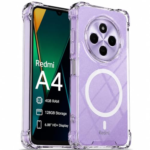 Image of Transparent Back Cover for Redmi 14c 5G | Redmi A4 5G | Poco C75 5G Shockproof Side TPU Bumper & Back Pc Protective Magnetic Support Cover Case (Redmi A4 5G)
