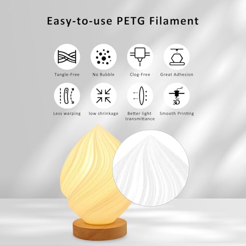 Image of PETG Filament 1.75mm Clear 3D Printer Filament 1Kg(2.2lbs) 3D Printing Filament, Strong Toughness & High Precision + /-0.02mm, No Tangle No Clog No Bubble, Fit for Most 3D Printers, PETG Clear