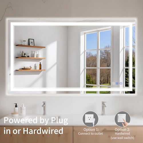 Image of 30 inchx55 inch LED Bathroom Mirror with Lights, Anti-Fog, Backlit + Front Lit, Dimmable, Led Vanity Mirror for Wall, Lighted Bathroom Mirror, 3 Colors, Shatter-Proof Tempered Glass